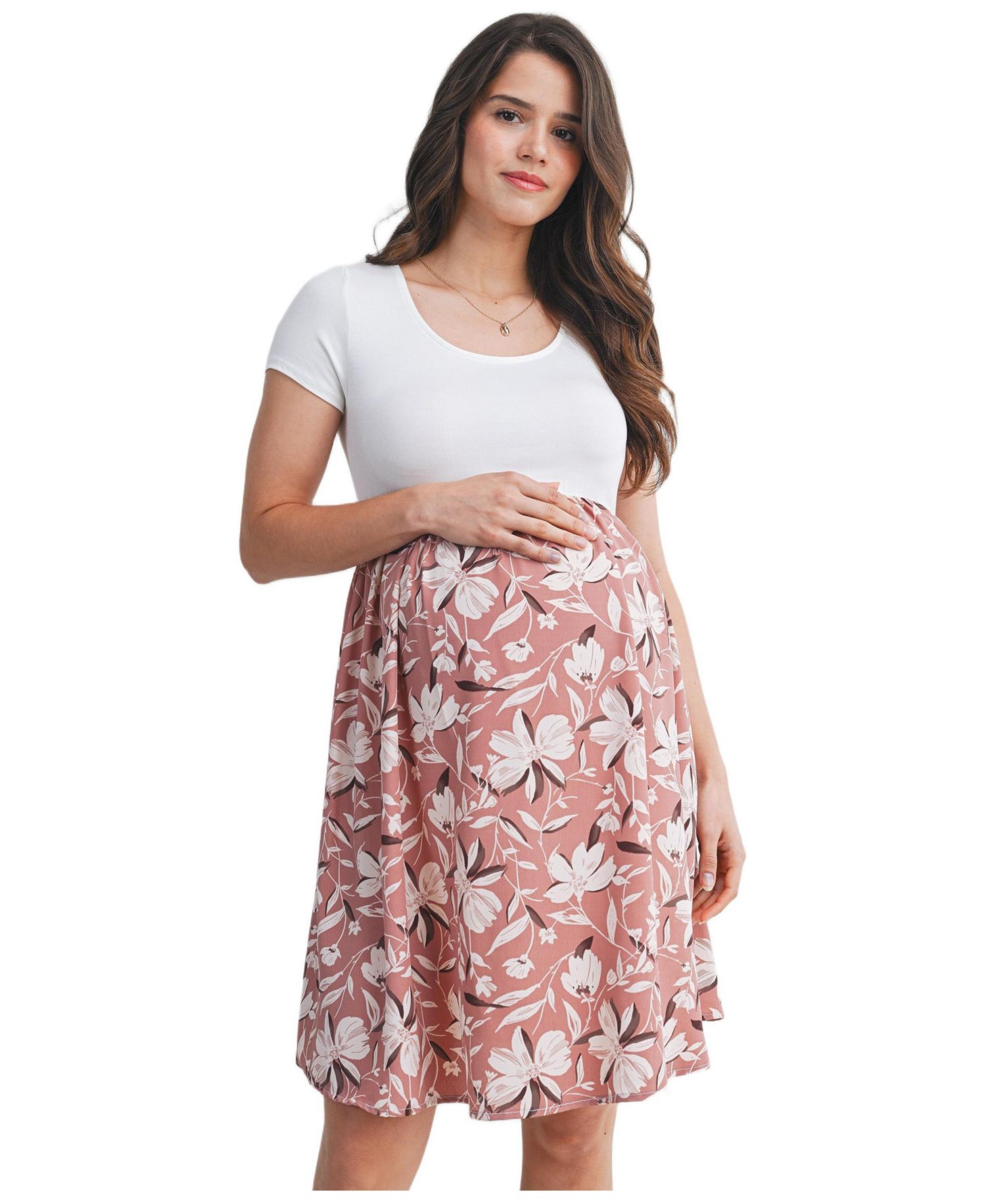 Women's Floral Scoop Neck Short Sleeve Dress with Pockets
