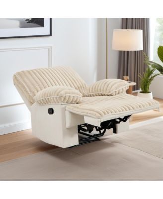 Manual Reclining Loveseat, Faux Fur Recliner Sofa with Hidden Cup Holders