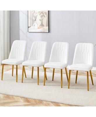 4 Modern PU Leather Dining Chairs with Gold Legs