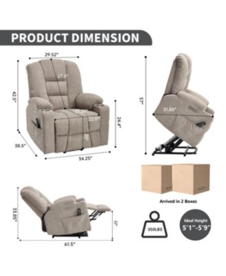 Power Lift Recliner Chair with Massage, Heat, USB Ports, Khaki