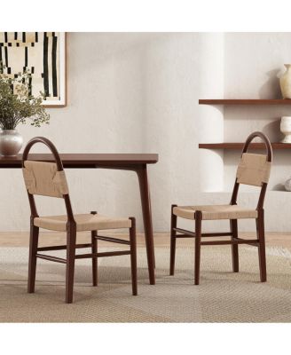 Streamdale Modern Woven Dining Chair with Solid Wood Legs, Set of 2