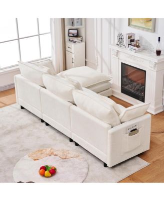 101.9" 3-seater cashmere sofa w/ movable footstool, modular.