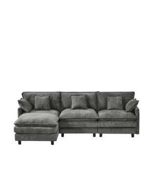 101.9" 3-seater cashmere sofa w/ movable footstool, modular design.