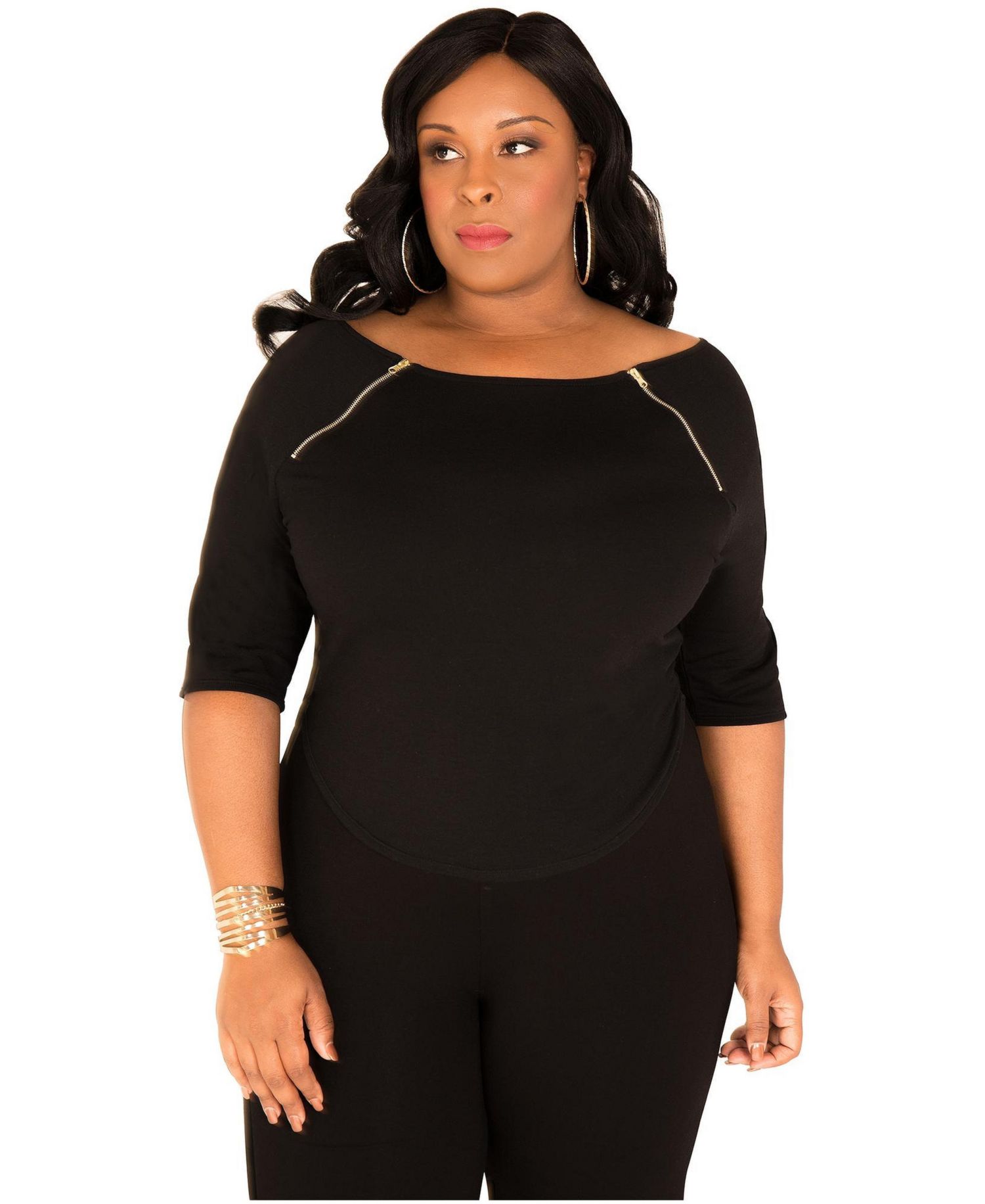 Plus Size Zipper Shoulders Short Sleeve T-Shirt