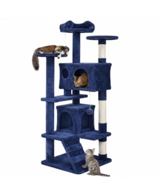 Multi-level Cat Tree Tower with Cat-ear Perch 2 Caves Sisal Posts Climbing Ladder Replaceable Balls Pet Activity Center