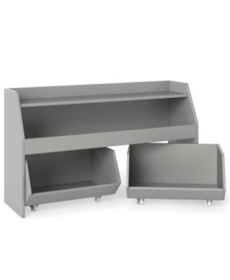 Wooden Kids Bookcase and Toy Organizer with 2 Drawers