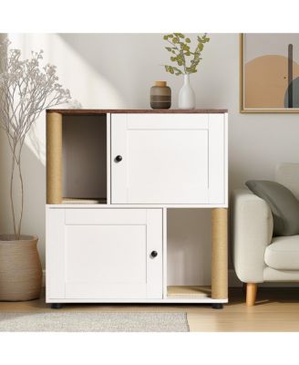 Double Cat Litter Box Enclosure – White & Vintage Cabinet with Shelf, Fits Two Cats & Most Litter Boxes, Hidden Design