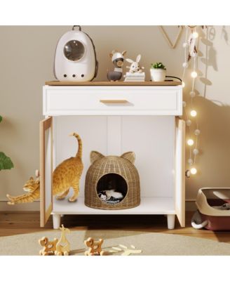 3-in-1 Cat Furniture: Litter Box Enclosure with Scratcher & Storage – Modern Side Table Design, Hidden Cat House for Living Room