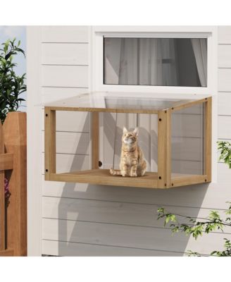Waterproof Wooden Window Cat Perch – Safe Catio Box for Indoor Cats, 24-35" Window Fit