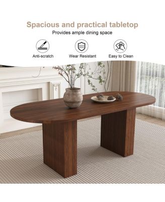 Oval Dining Table for 6, Walnut Veneer, Modern Farmhouse, Waterproof, Scratch Resistant
