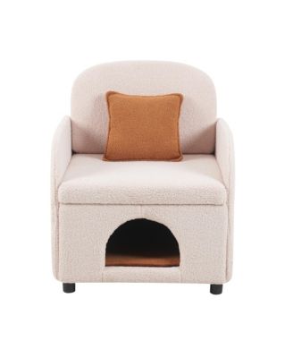 Cream White Sherpa Armchair – 2-in-1 Pet Friendly Furniture with Lumbar Pillow