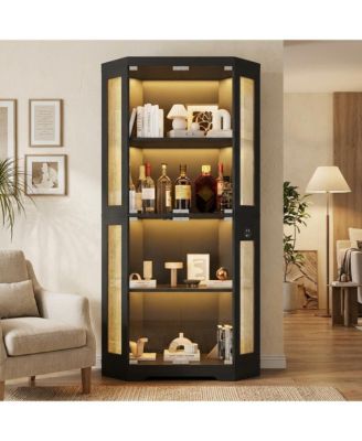Glass Display Cabinet, 4 Tier Curio Cabinets with 3 Color Lights, Corner Bookcase for Collectibles, Storage Cabinets with Human Body Sensor