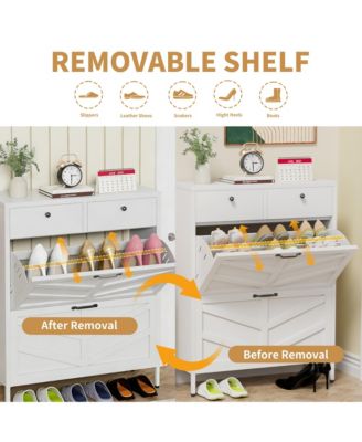 Shoe Storage Cabinet - Hidden Slim Shoe Organizer Rack with 2 Flip Drawers and 2 Drawers for Hallway, Entryway