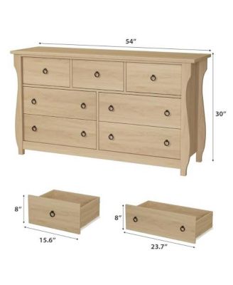 Dresser for Bedroom, Modern Wood 7 Drawer Dresser with Black Ring Pull Handles