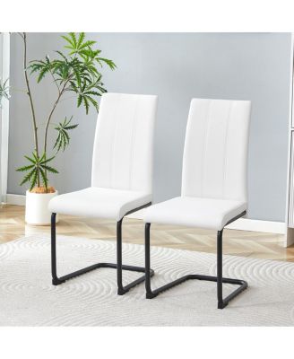 2-Pack White PU Upholstered Dining Chairs with Black Metal Legs