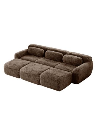 3-Seater Plush Fabric Sofa with Movable Ottoman, No Assembly Required
