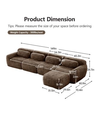 L-shaped Plush Modular Sectional Sofa, 32D High Density Sponge, Free Combination, No Assembly