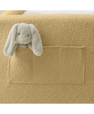 Twin Size Upholstered Platform Bed with Rabbit Ear Headboard & Safety Rail