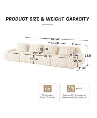 Modern Modular Sectional Sofa - Cream, 4-Seater Flannelette Couch