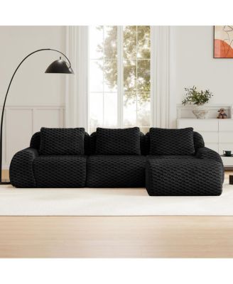 Streamdale 114" Modern L-Shaped Flannelette Sectional Sofa, Oversized 3-Seater Couch