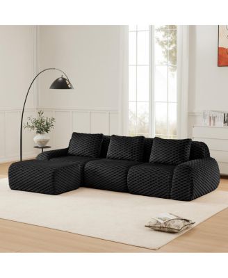 Streamdale 114" Modern L-Shaped Flannelette Sectional Sofa, Oversized 3-Seater Couch