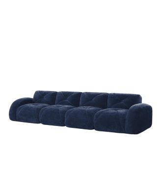 Streamdale 140" Blue Velvet Boneless Tufted Sofa with Ergonomic Design & Anti-Slip Bottom