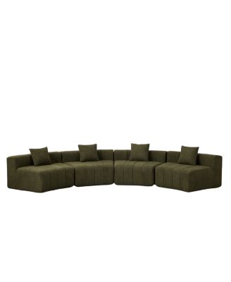 Chenille Curved Sectional Sofa with 4 Pillows