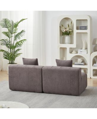 Chenille curved sectional sofa with 4 pillows, curved modular sofa