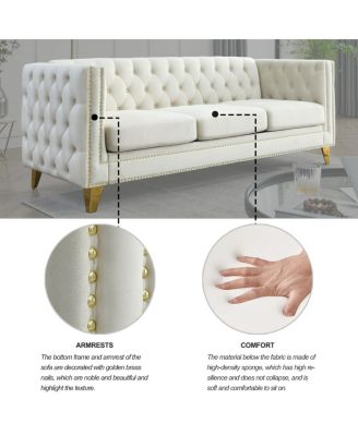 Streamdale Velvet Sofa for Living Room, Tufted Square Arm Couch, Modern Upholstered Button Couch