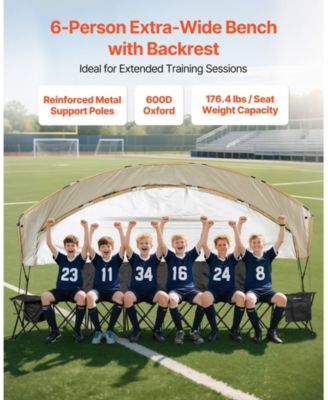 6-Seat Portable Folding Sports Bench with Sunshade and Cup Holders