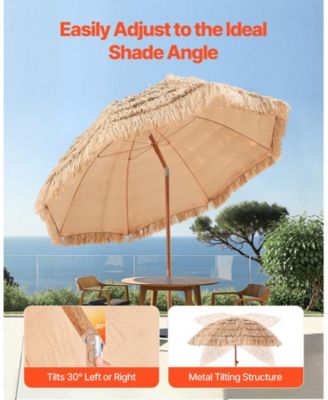 8 Ft Thatched Tiki Patio Umbrella with Tilt and Metal Ribs