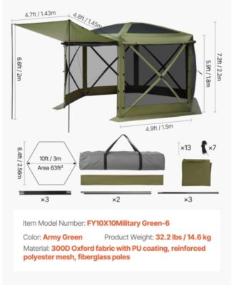 10 x 10 Ft Pop-Up Gazebo Screen Tent for 6-8 People
