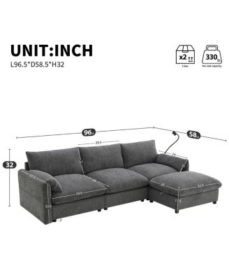  96.5" L-Shaped Sectional Sofa w/ Storage Ottoman, USB Charger & Phone Holder