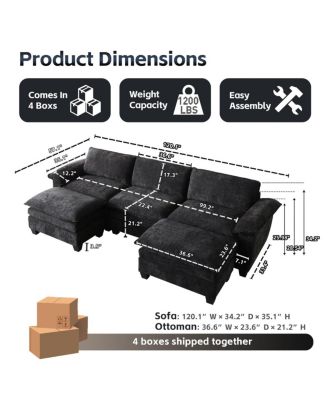 Living Room Furniture Sofa Luxury Couch Three Seater with Two Ottomans