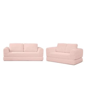 2-in-1 Folding Convertible Sofa Bed, Modern Corduroy Sleeper Couch with 2 Pillows