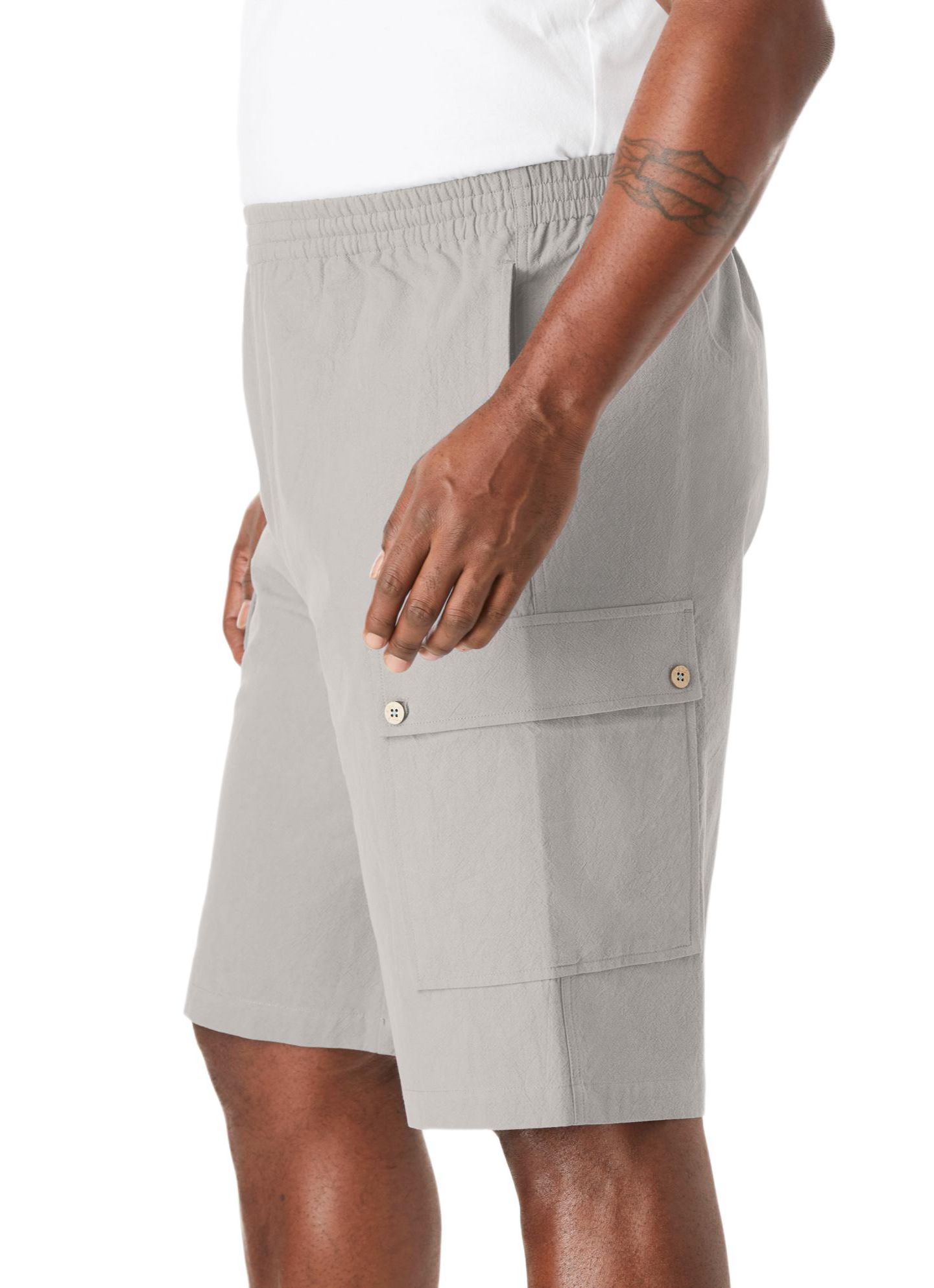 Мужские шорты KingSize Full Elastic Waist Gauze Cargo, цвет: Чёрный — фото 3