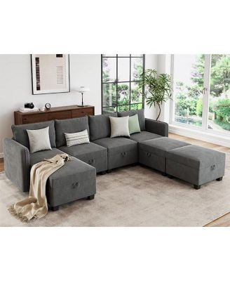 Modular Sectional Sleeper Sofa Bed with Three Ottomans Seven Seat Storage Sectional Couch Oversized Living Room