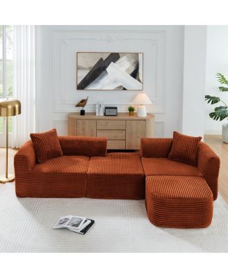Orange 114" Cloud Sectional Couch with L-Shape Chaise, Modular Sofa