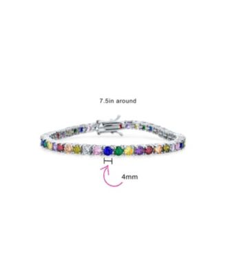 12 CTW Prong Set Cubic Zirconia CZ Colorful Multi Color Tennis Bracelet 7.5 Inch Silver Plated