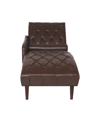 PU Chaise Lounge Armchair with Pillow and Wood Legs