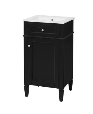 18" Bathroom Vanity with Ceramic Sink, Compact MDF Storage, Soft Close Door, Modern French Style for Small Bathroom