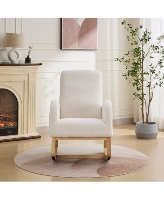  Sherpa Rocking Chair with Side Pocket & Rubber Wood Legs