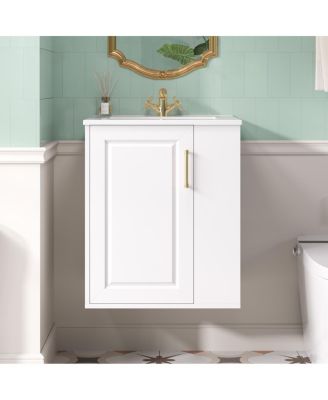 20" Wall Mounted Bathroom Vanity with Sink, Open Shelves Storage, Soft Close Door, Modern Floating Cabinet for Small Space