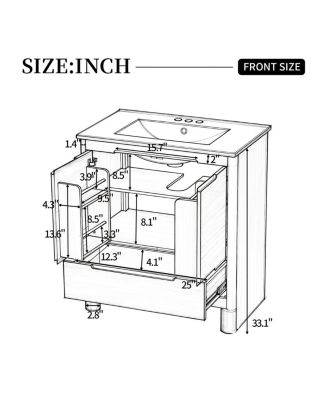 30" Modern Bathroom Vanity with Ceramic Sink, Soft Close Doors, Spacious Storage Drawer, Natural Freestanding Cabinet