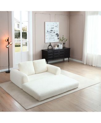  2-in-1 Folding Convertible Sofa Bed, Modern Corduroy Sleeper Couch with 2 Pillows