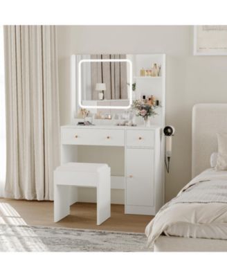 Makeup Vanity Set with 3-Mode LED Mirror, Stool, Storage Drawers and Power Outlet