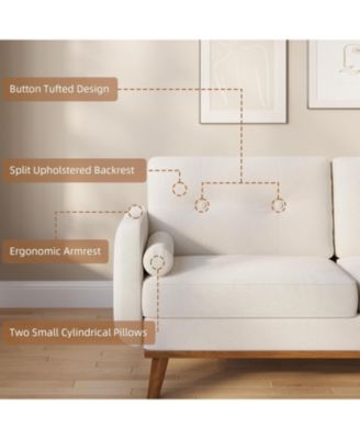 65 Inch Loveseat Sofa Mid Century Modern Couch Comfortable Linen Upholstered Two Seat Deep Bedroom Office