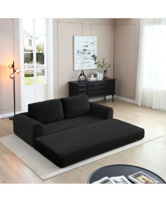  2-in-1 Folding Convertible Sofa Bed, Modern Corduroy Sleeper Couch with 2 Pillows