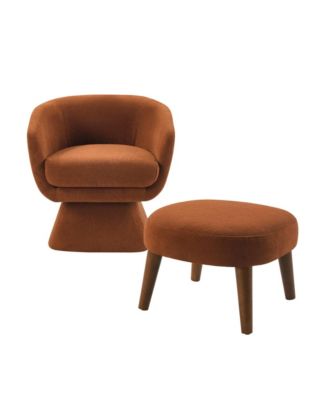 Modern Lazy Chair with Ottoman, 360° Swivel Accent Chair, Upholstered Reading Chair with Footrest for Small Spaces