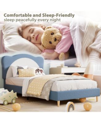 Panda Princess Bed Frame for Kids, Velvet Upholstered Platform with Solid Wood Slats, No Box Spring